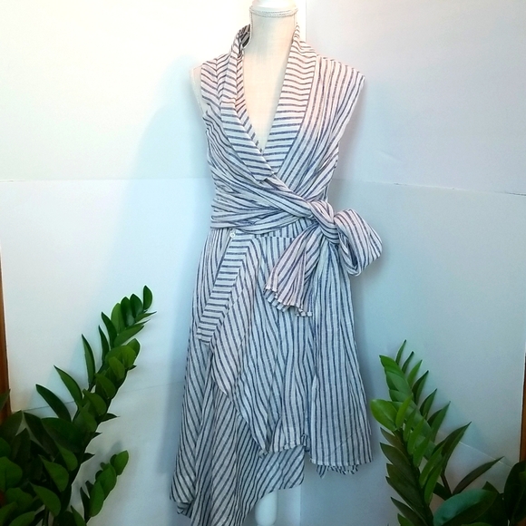 Anthropologie Asymmetric French Blue Stripe Wrap Tunic/Dress - Picture 3 of 15